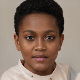 Neutral black young-adult female with short  brown hair and brown eyes