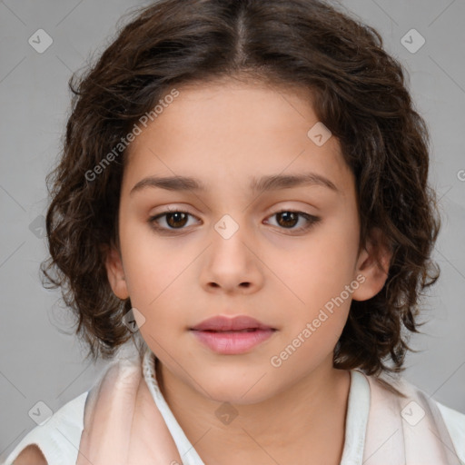 Neutral white child female with medium  brown hair and brown eyes