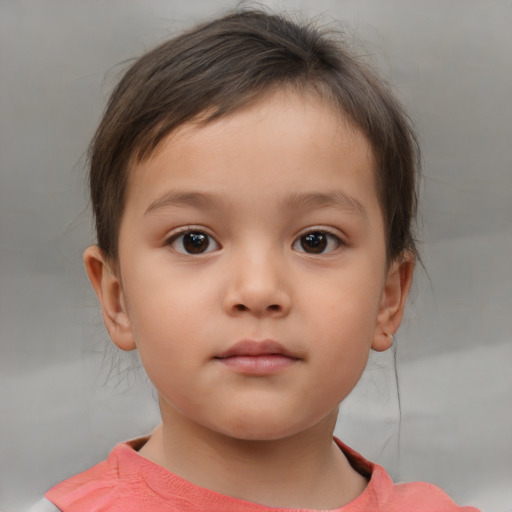 Neutral white child female with short  brown hair and brown eyes