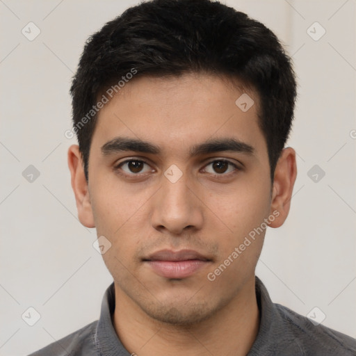 Neutral asian young-adult male with short  black hair and brown eyes