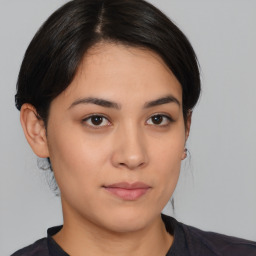 Neutral asian young-adult female with medium  brown hair and brown eyes