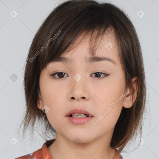 Neutral white child female with medium  brown hair and brown eyes