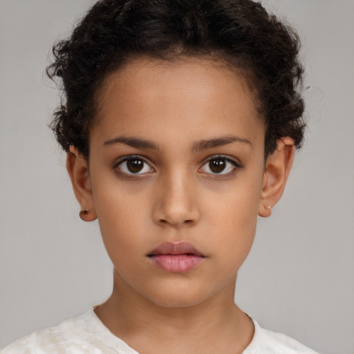Neutral white child female with short  brown hair and brown eyes