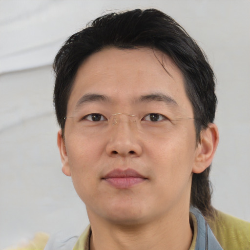 Neutral asian young-adult male with short  brown hair and brown eyes