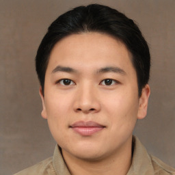 Neutral asian young-adult male with short  brown hair and brown eyes