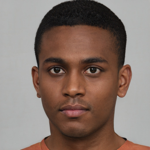 Neutral black young-adult male with short  brown hair and brown eyes