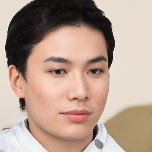 Neutral asian young-adult male with short  brown hair and brown eyes