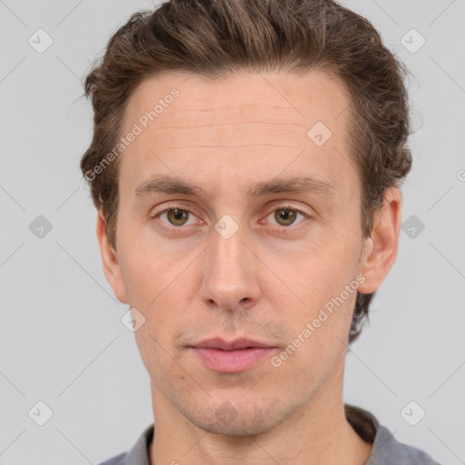 Neutral white adult male with short  brown hair and brown eyes