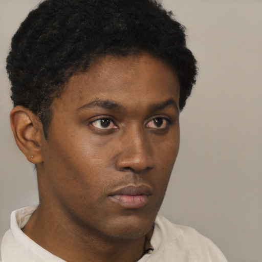 Neutral black young-adult male with short  brown hair and brown eyes