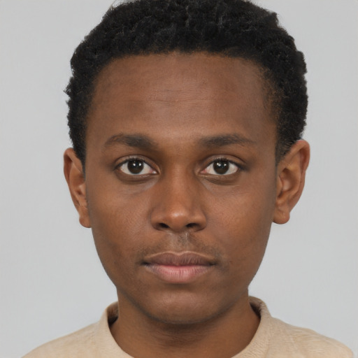 Neutral black young-adult male with short  brown hair and brown eyes