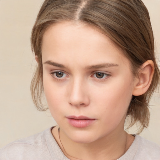 Neutral white child female with medium  brown hair and brown eyes