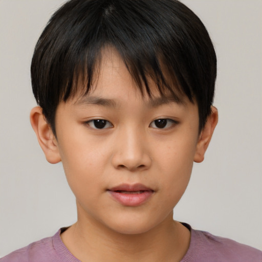 Neutral asian child female with short  brown hair and brown eyes