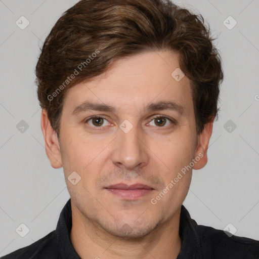 Neutral white adult male with short  brown hair and brown eyes