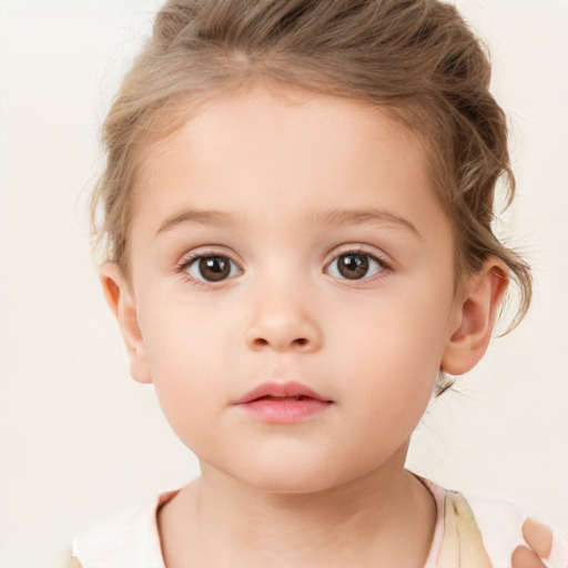 Neutral white child female with short  brown hair and brown eyes