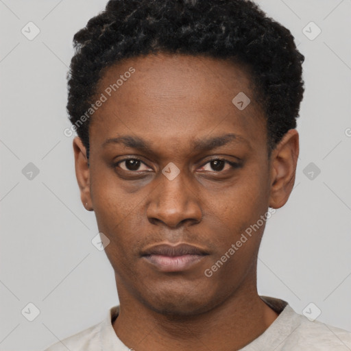 Neutral black young-adult female with short  black hair and brown eyes