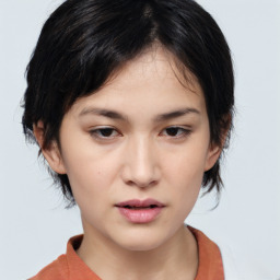 Neutral asian young-adult female with medium  brown hair and brown eyes