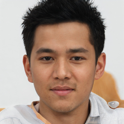 Neutral asian young-adult male with short  brown hair and brown eyes