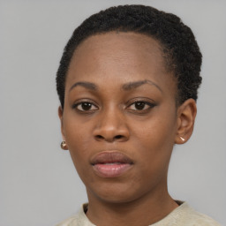 Neutral black young-adult female with short  brown hair and brown eyes