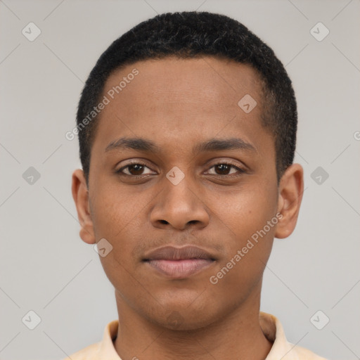 Neutral latino young-adult male with short  brown hair and brown eyes