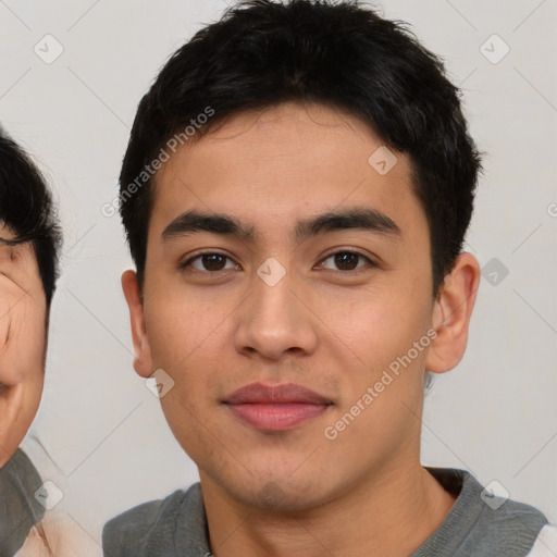 Neutral asian young-adult male with short  black hair and brown eyes