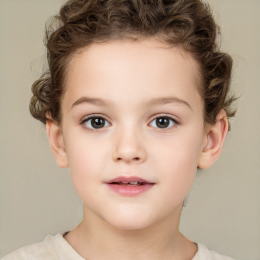 Neutral white child female with short  brown hair and brown eyes