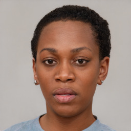 Neutral black young-adult female with short  brown hair and brown eyes