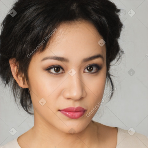Neutral asian young-adult female with medium  black hair and brown eyes