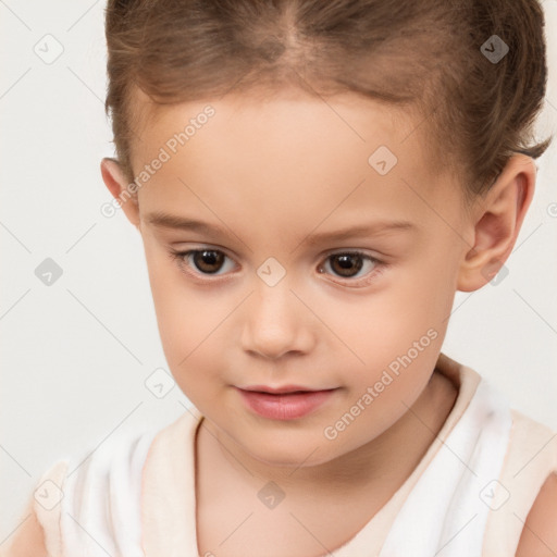 Neutral white child female with short  brown hair and brown eyes