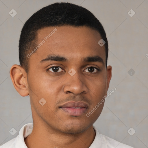 Neutral black young-adult male with short  brown hair and brown eyes