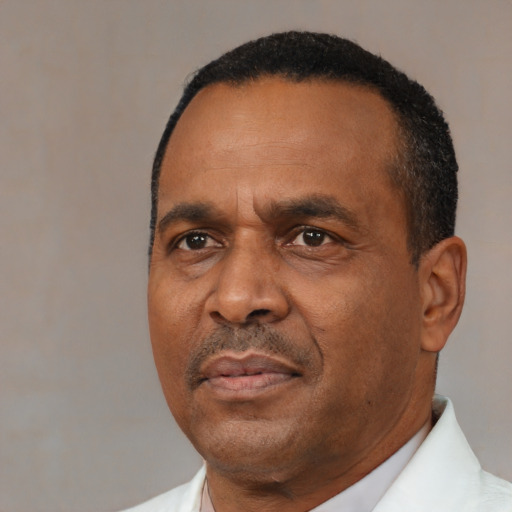 Neutral black adult male with short  black hair and brown eyes