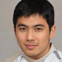 Neutral asian young-adult male with short  brown hair and brown eyes