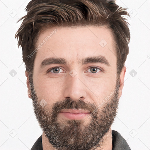 Neutral white adult male with short  brown hair and brown eyes