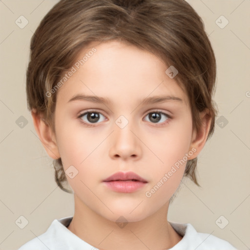 Neutral white child female with medium  brown hair and brown eyes