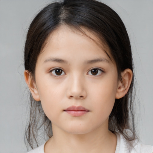 Neutral white child female with medium  brown hair and brown eyes