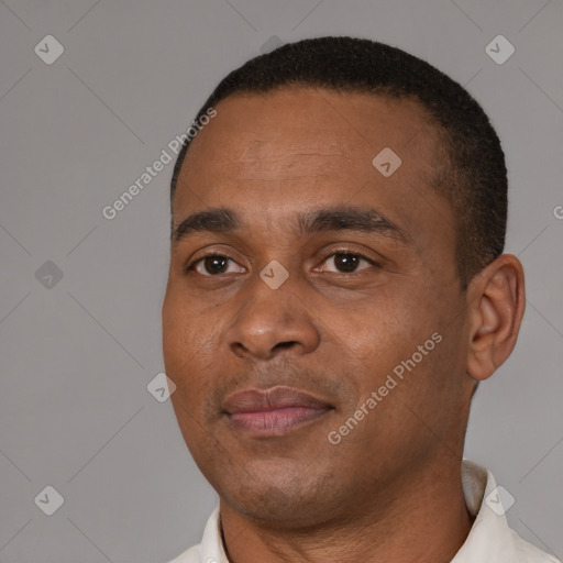 Neutral black young-adult male with short  brown hair and brown eyes