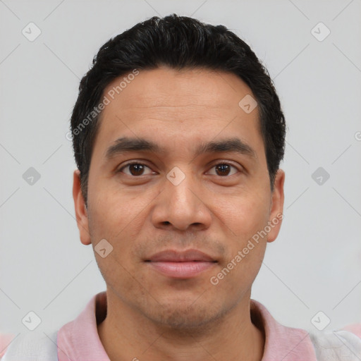 Neutral asian young-adult male with short  brown hair and brown eyes