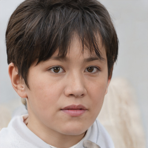 Neutral white young-adult female with short  brown hair and brown eyes