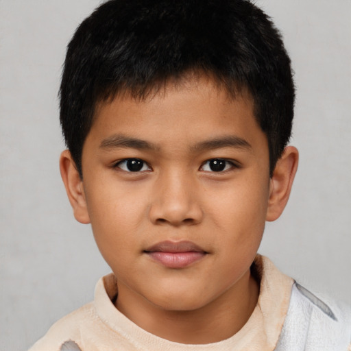 Neutral latino child male with short  brown hair and brown eyes