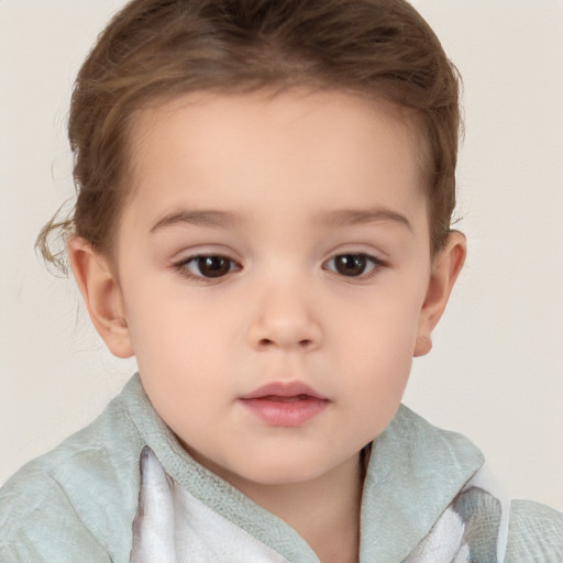 Neutral white child female with short  brown hair and brown eyes