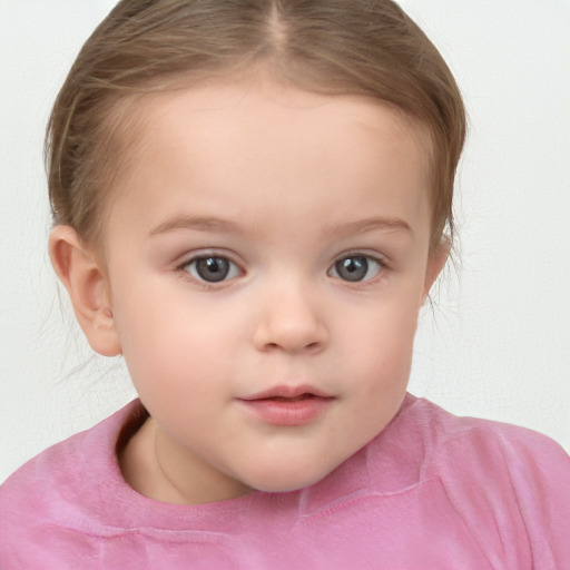 Neutral white child female with medium  brown hair and blue eyes