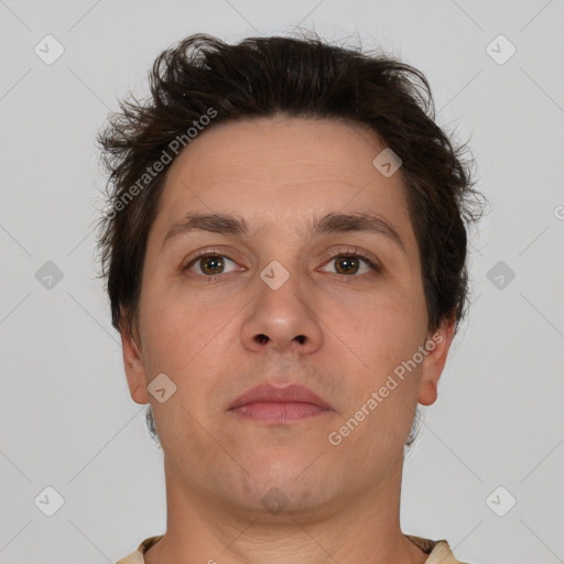 Neutral white adult male with short  brown hair and brown eyes