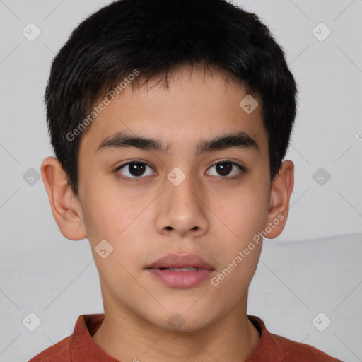 Neutral asian young-adult male with short  brown hair and brown eyes