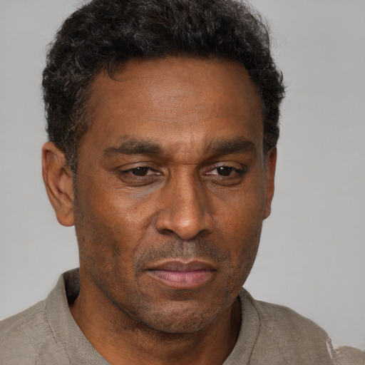 Neutral black adult male with short  brown hair and brown eyes