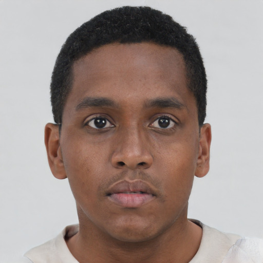 Neutral black young-adult male with short  brown hair and brown eyes