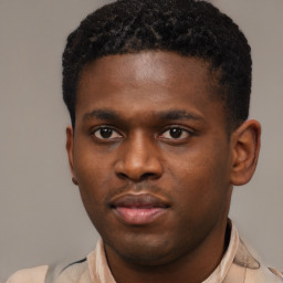 Neutral black young-adult male with short  brown hair and brown eyes