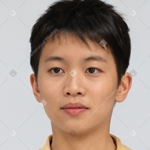 Neutral asian young-adult male with short  brown hair and brown eyes