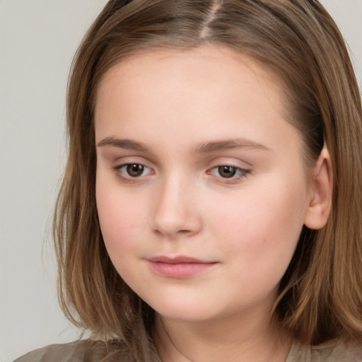 Neutral white child female with long  brown hair and brown eyes