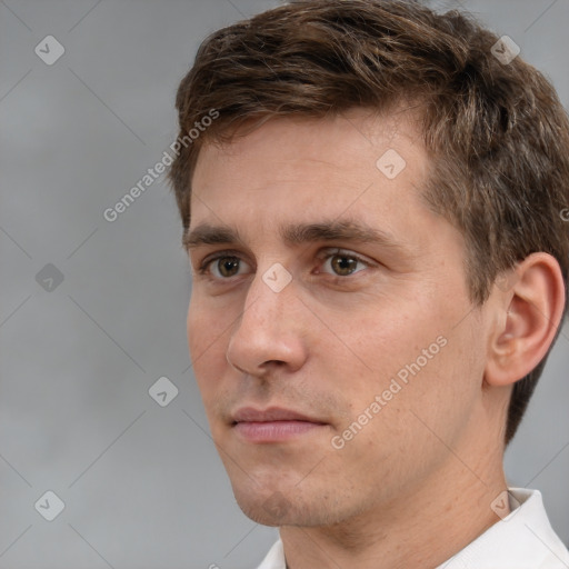 Neutral white adult male with short  brown hair and brown eyes