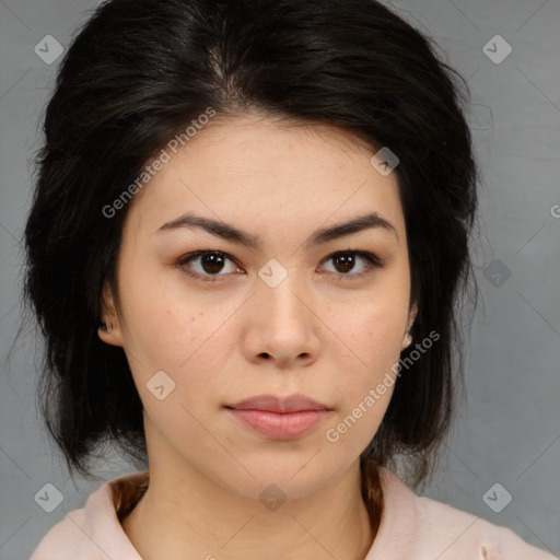 Neutral asian young-adult female with medium  brown hair and brown eyes