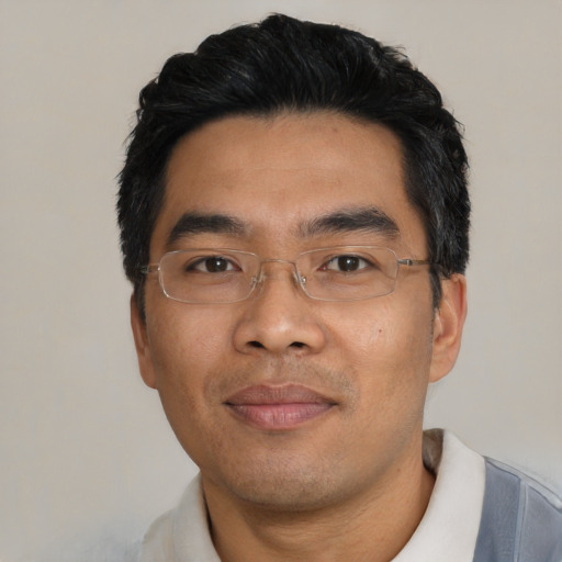 Neutral asian young-adult male with short  black hair and brown eyes